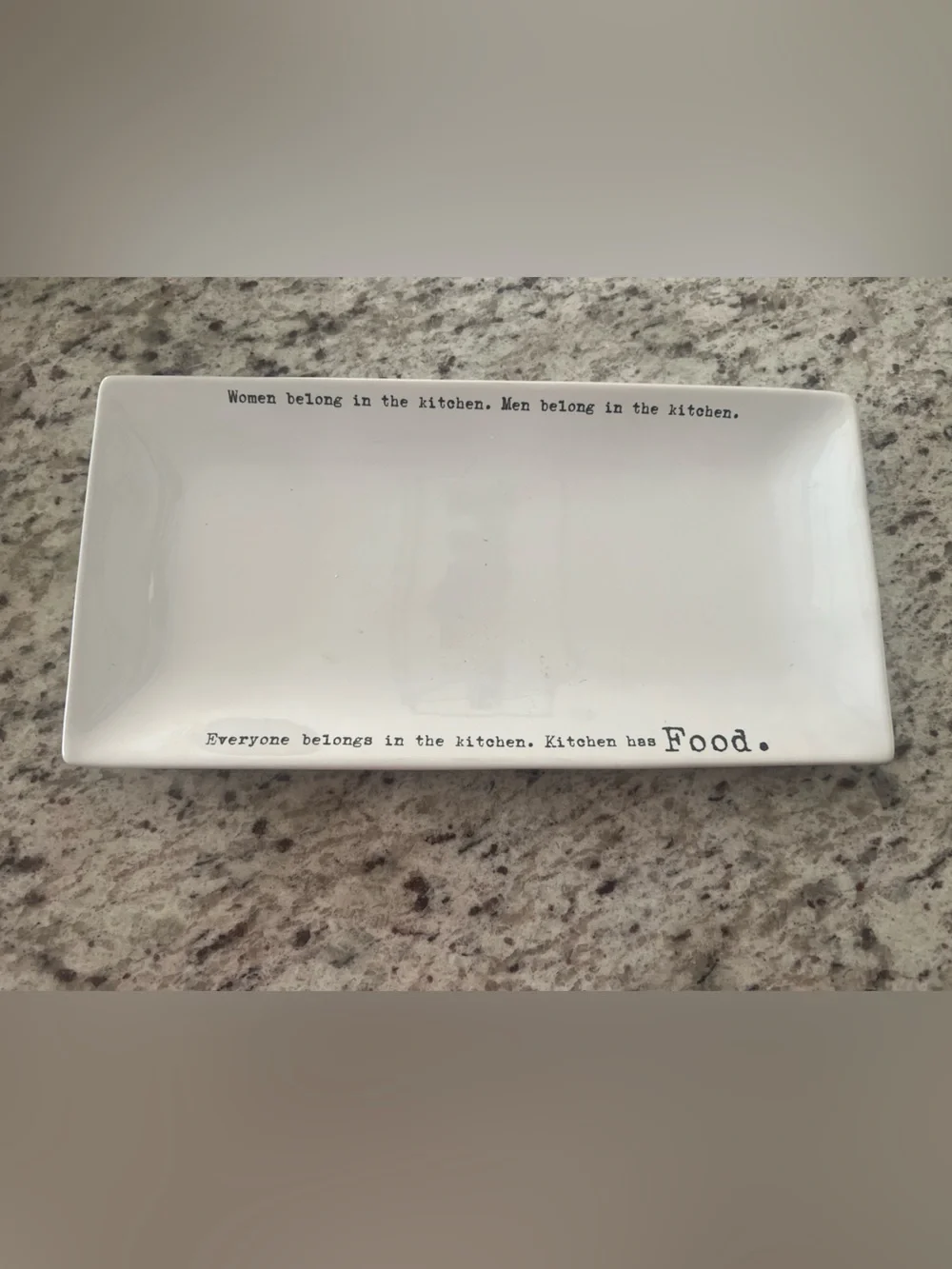 White Ceramic Serving Platter with Black Typographic Quote